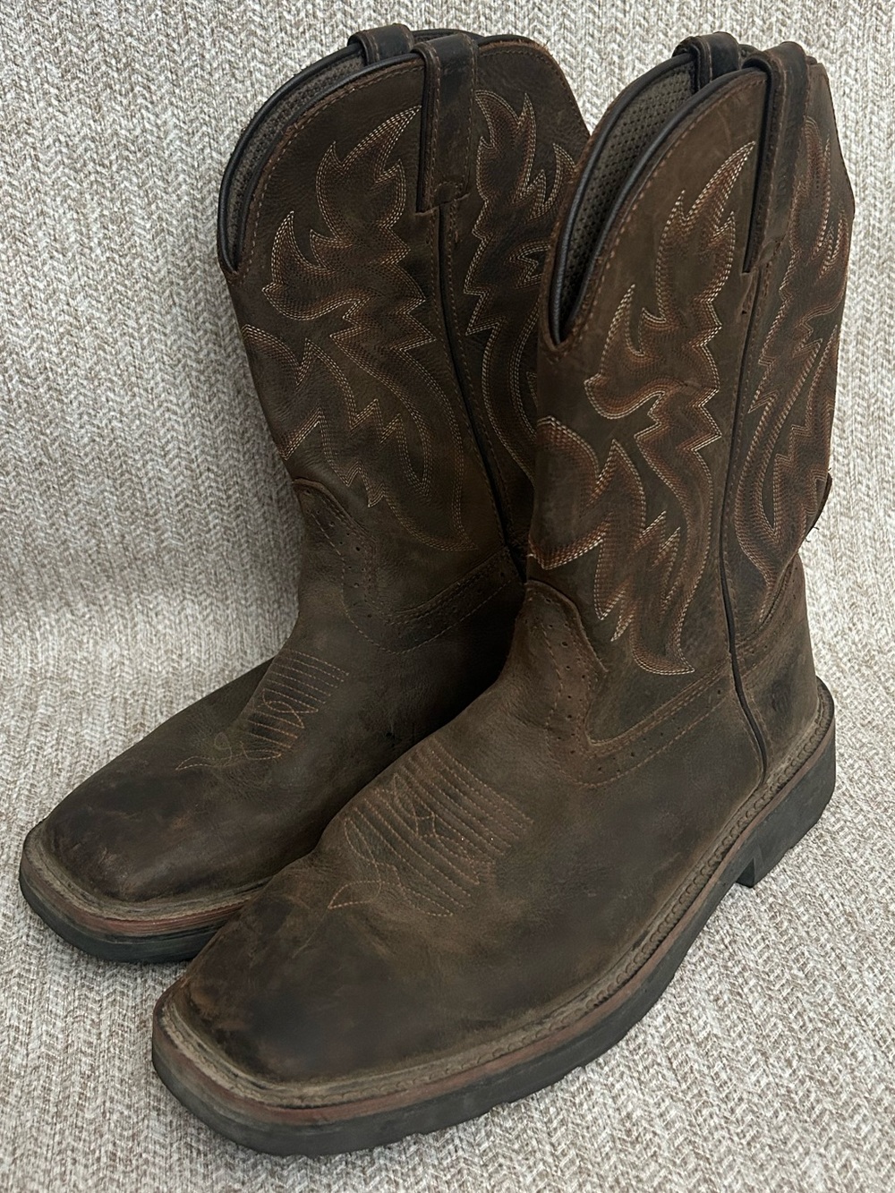 Wolverine Brown Leather Western Work Boots with Embroidered Shaft